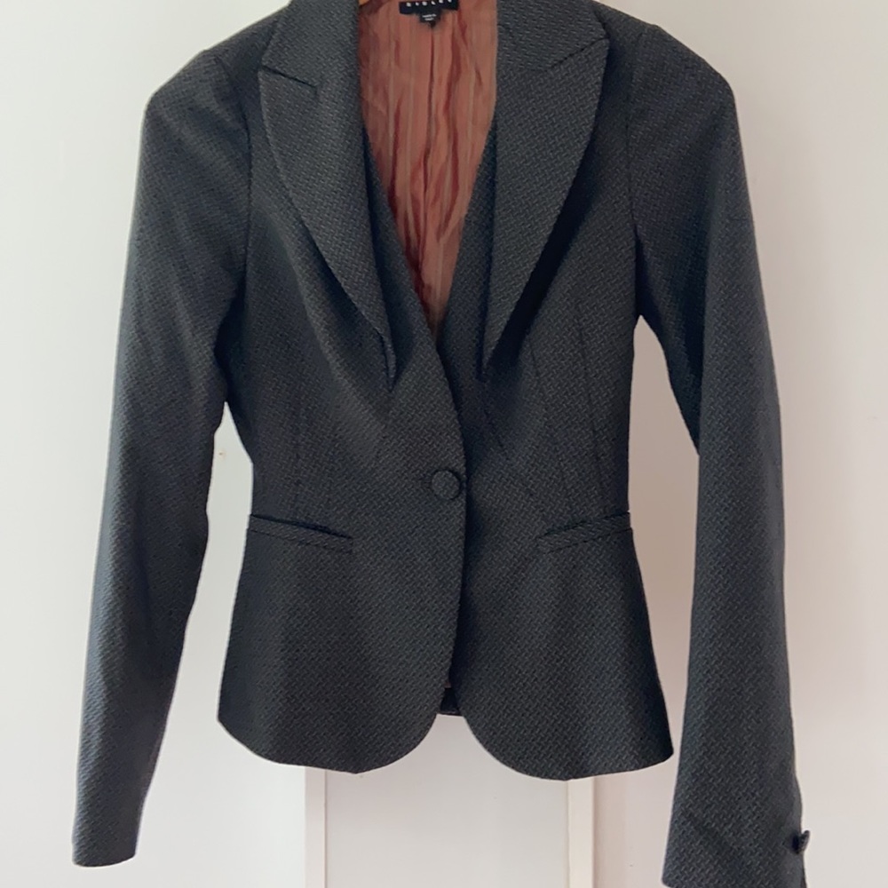 Sisley Single Button Textured Career Blazer Gray View 3